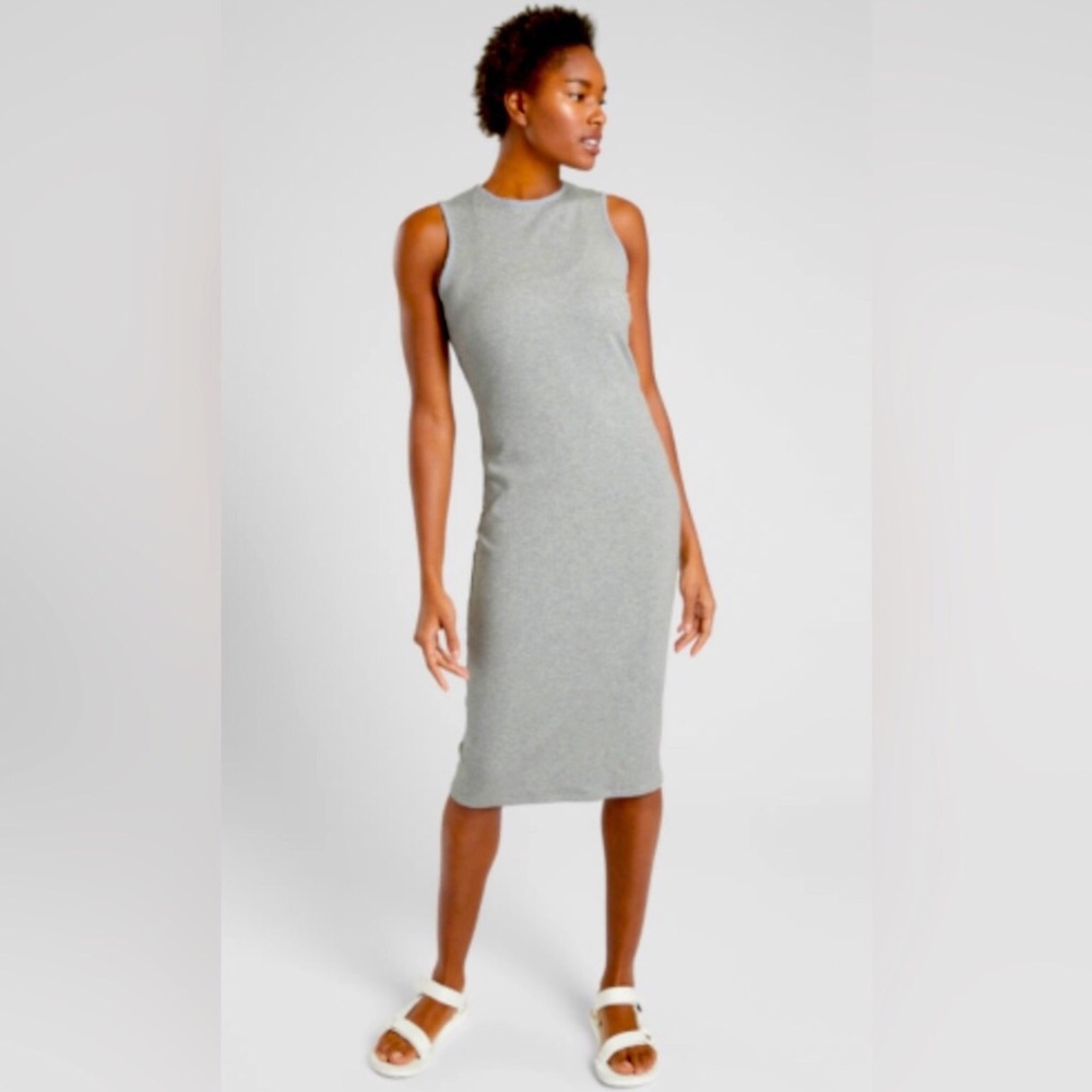Athleta Light Grey Sleeveless Midi Sheath Dress